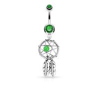 Autiga® Bauchnabel Piercing Traumfänger Dreamcatcher Zirkonia Kristalle Anhänger Federn grün 10 mm