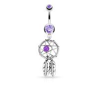Autiga® Bauchnabel Piercing Traumfänger Dreamcatcher Zirkonia Kristalle Anhänger Federn lila 10 mm