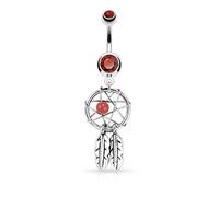 Autiga® Bauchnabel Piercing Traumfänger Dreamcatcher Zirkonia Kristalle Anhänger Federn rot 10 mm