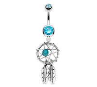 Autiga® Bauchnabel Piercing Traumfänger Dreamcatcher Zirkonia Kristalle Anhänger Federn türkis 10 mm