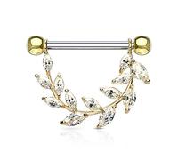 Autiga Brustwarzen Piercing Nippelpiercing Brustpiercing Blatt Blätter Zweig Zirkonia Kristalle Gold