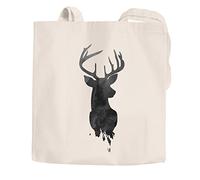 Autiga Jutebeutel Einkaufstasche Hirsch-Geweih Watercolor Deer Baumwolltasche Stoffbeutel natur 2 lange Henkel
