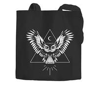 Autiga Jutebeutel Eule Owl Baumwolltasche Stoffbeutel schwarz 2 lange Henkel