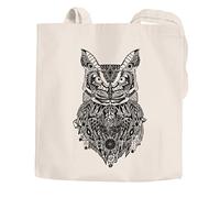 Autiga Jutebeutel Eule Zentangle Boho Bohamian Owl Tragetasche Stofftasche natur 2 lange Henkel