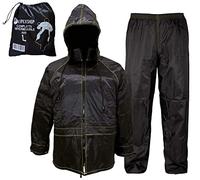 Auto Accessori Lupex - Regenanzug Wasserdichter winddichter, Größe M, Farbe schwarz, Set aus Regenjacke und Regenhose mit einziehbare kapuze, mit Tragetasche, Unisex Mann Frau