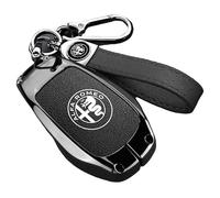 Auto Leder Schlüsselanhänger Tasche für Alfa Romeo Giulia Stelvio Tonale, Schutz Schlüsseltasche Wasserdicht mit Metallhaken,Black-Bracelet Style