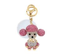 Auto-Schlüsselanhänger mit niedlichem Tier-Design für Mädchen und Frauen mit weißem Fellball, Hund mit Fliege, Rosa, One size