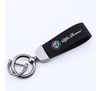 Auto Schlüsselanhänger Wildleder, für Alfa Romeo Stelvio 4C MiTo Giulietta Rotierende Hufeisenringe Car Key Chain Schlüsselbund with Logo Zubehör,Black Style-a