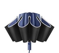 Automatik Umgekehrter Faltbarer Regenschirm, Ruspela Faltbarer umgekehrter Regenschirm für Reisen, automatisches Öffnen mit reflektierenden Streifen, Reise-Faltschirm, beige, 10 bones