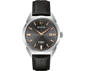 Automatikuhr BULOVA, schwarz (schwarz, schwarz), Armbanduhren, Damen, silberfarben, Automatikuhr, Armbanduhr, Herrenuhr, Damenuhr, Lederarmband, Saphirglas (32170063-0) schwarz, schwarz