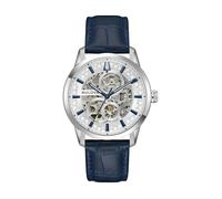 Automatikuhr BULOVA "Sutton", blau (blau, silberfarben), Armbanduhren, Herren, Automatikuhr, Armbanduhr, Herrenuhr, Mechanische Uhr, Lederarmband, analog (72494736-0) blau, silberfarben