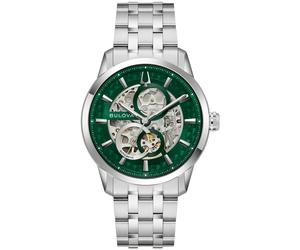 Automatikuhr BULOVA "Sutton", silberfarben, grün, Armbanduhren, Herren, Automatikuhr, Armbanduhr, Herrenuhr, Mechanische Uhr, Edelstahlarmband, analog (45119260-0) silberfarben, grün