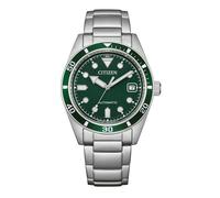Automatikuhr CITIZEN "Diver Looking Automatik Unisex size", silberfarben, grün, Armbanduhren, Herren, Automatikuhr, Armbanduhr, Damenuhr, Herrenuhr, Edelstahlarmband, analog, Big Date (96765813-0) sil