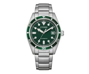 Automatikuhr CITIZEN "Diver Looking Automatik Unisex size", silberfarben, grün, Armbanduhren, Herren, Automatikuhr, Armbanduhr, Damenuhr, Herrenuhr, Edelstahlarmband, analog, Big Date (96765813-0) sil