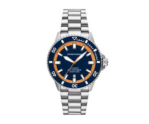 Automatikuhr EMPORIO ARMANI, blau (edelstahlfarben, dunkelblau), Armbanduhren, Herren, Automatikuhr, Armbanduhr, Herrenuhr, Mechanische Uhr, Edelstahlarmband, analog, Tag (28759764-0) edelstahlfarben,