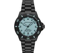 Automatikuhr EMPORIO ARMANI, schwarz (schwarz, hellblau), Armbanduhren, Herren, Automatikuhr, Armbanduhr, Herrenuhr, Mechanische Uhr, Edelstahlarmband, analog, Tag (38204621-0) schwarz, hellblau