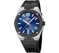 Automatikuhr FESTINA "Vallee", schwarz, blau, Armbanduhren, Herren, Automatikuhr, Armbanduhr, Herrenuhr, Swiss Made, Mechanische Uhr, Lederarmband (63957546-0)
