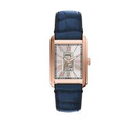 Automatikuhr FOSSIL "CARRAWAY", rosa (blau, rosegoldfarben), Armbanduhren, Herren, Automatikuhr, Armbanduhr, Herrenuhr, Mechanische Uhr, Lederarmband, analog (49176545-0) blau, rosegoldfarben