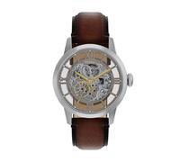 Automatikuhr FOSSIL "TOWNSMAN", silber (dunkelbraun, silberfarben), Armbanduhren, Damen, Automatikuhr, Armbanduhr, Herrenuhr, Mechanische Uhr, Lederarmband, analog (28340906-0) dunkelbraun, silberfarb
