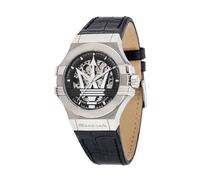 Automatikuhr Maserati Potenza, Herrenuhr mit skelettiertem Zifferblatt & schwarzem Lederarmband, 42 mm