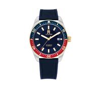 Automatikuhr TOMMY HILFIGER "TH85", blau, Armbanduhren, Herren, Automatikuhr, Armbanduhr, Herrenuhr, Mechanische Uhr, Lederarmband, analog, Tag (15793538-0) blau
