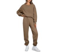 AUTOMET 2-teiliges Damen-Outfit, Sweatshirt, Oversize-Sweatshirt, Lounge-Sets, Baggy-Sweathose, Herbstmode mit Taschen, Kaffee, S
