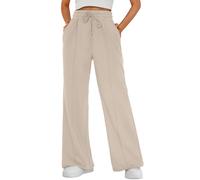 AUTOMET Damen-Sweathose mit weitem Bein, hohe Taille, Baggy-Hose, Kordelzug, athletische Jogginghose, Beige, X-Klein
