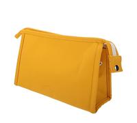 AUTSUPPL Pu-Matte Kosmetiktasche Klein Leicht Mit Reißverschluss Reise Make-up Organizer Damen Praktische Schminktasche Gelb Kompakt Tragbar Multifunktional Für Alltag Und Urlaub Label