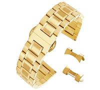 AUTULET Atemberaubendes Uhrenarmband aus gebürstetem Edelstahl mit geradem und gebogenem Ende, gold, 20 mm, Armband