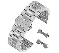 AUTULET Atemberaubendes Uhrenarmband aus gebürstetem Edelstahl mit geradem und gebogenem Ende, silber, 22 mm, Armband