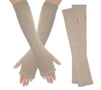AUYAO Winter Armstulpen Damen Thermo Gestrickte Fingerlos Handschuhe Warm Strick Handstulpen Unisex Lange Armwärmer Stulpen Pulswärmer Kinder Winterhandschuhe mit Daumenloch Über Kinder (E:Kamel,40cm)