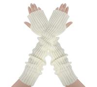 AUYAO Winter Armstulpen Damen Thermo Gestrickte Fingerlos Handschuhe Warm Strick Handstulpen Unisex Lange Armwärmer Stulpen Pulswärmer Kinder Winterhandschuhe mit Daumenloch Über Kinder (D: Weiß,50cm)