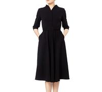 Ava Luke Damen Fit and Flare Tea Midi Kleid mit Knopfleiste für Büro und Arbeit 36 Schwarz