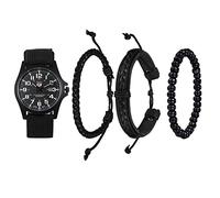Avaner 4er Herren Uhr mit Armband Set Klassik Sport 24H Zifferblatt Kalenderfunktion Nylon Quarzuhr mit Buddha Perlen Geflochtene Lederschnur Armband Uhr für Männer Herren
