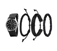 Avaner 4er Herren Uhr mit Armband Set Klassik Sport 24H Zifferblatt Kalenderfunktion Nylon Quarzuhr mit Buddha Perlen Geflochtene Lederschnur Armband Uhr für Männer Herren