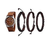 Avaner 4er Herren Uhr mit Armband Set Klassik Sport 24H Zifferblatt Kalenderfunktion Nylon Quarzuhr mit Buddha Perlen Geflochtene Lederschnur Armband Uhr für Männer Herren