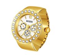 Avaner Ringuhr Modische Fingeruhr mit 3 kleine Zifferblätter Einfach Rund Fingerring Uhr mit elastischem Band Analog Quarz Ring Uhr Uhrenring für Herren Damen