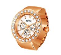 Avaner Ringuhr Modische Fingeruhr mit 3 kleine Zifferblätter Einfach Rund Fingerring Uhr mit elastischem Band Analog Quarz Ring Uhr Uhrenring für Herren Damen