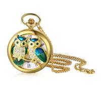 Avaner Taschenuhr mit Kette Eule: Automatische Mechanische Taschenuhr mit Taillenkette römischer Skala Goldene Taschenuhr Analog Quarzuhr Geschenk für Männer Frauen