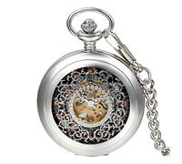 Avaner Taschenuhr Steampunk Unisex Analog Handaufzugwerk Uhr Silber mit römischen Ziffern für Männer Frauen als Geschenke