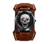 Avaner Uhren Herren Echtleder Steampunk: Halloween Retro Armbanduhr mit Großem Totenkopf Zifferblatt Breites Abnehmbares Lederarmband Vintage Analog Quarzuhr für Männer
