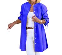 Avanise Stilvolles Langes Baumwollhemd Von Kaida,Kaida-Hemd,Button-Down-Hemden Für Damen,Langärmlige,locker Sitzende Baumwollblusen,Langärmlige Blusenoberteile Mit Legerem Kragen (Blau,XL)