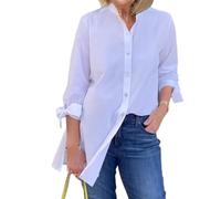 Avanise Stilvolles Langes Baumwollhemd Von Kaida,Kaida-Hemd,Button-Down-Hemden Für Damen,Langärmlige,locker Sitzende Baumwollblusen,Langärmlige Blusenoberteile Mit Legerem Kragen (Weiß,L)