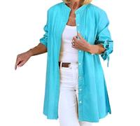 Avanise Stilvolles Langes Baumwollhemd Von Kaida,Kaida-Hemd,Button-Down-Hemden Für Damen,Langärmlige,locker Sitzende Baumwollblusen,Langärmlige Blusenoberteile Mit Legerem Kragen (Himmelblau,XL)