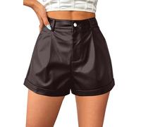 Avanova Damen-Shorts aus Kunstleder, hohe Taille, plissiert, lässige Sommer-Shorts, Kaffee, Groß