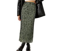 Avanova Ditsy Damen-Midirock, Blumenmuster, Bohemian-Stil, Netzstoff, elastisch, hohe Taille, fließender Sommer, Langer Rock, Grünes Blumenmuster, C, Mittel