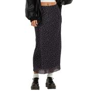 Avanova Ditsy Damen-Midirock, Blumenmuster, Bohemian-Stil, Netzstoff, elastisch, hohe Taille, fließender Sommer, Langer Rock, Schwarz-Violett, Mittel