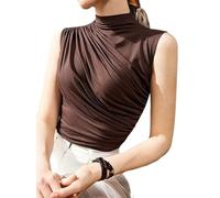 Avanova Women's Sleeveless Mock Turtleneck Tank Top Fitted Ruched Shirt Blouses