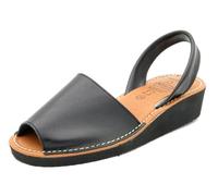 Avarca Damen Keilsandalen Echtleder Sandalen mit Keilabsatz Abarca Menorquina Leder schwarz 42
