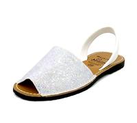 Avarca Damen Sandalen Glitzer Pailletten Leder Riemchen Schuhe Barca Menorquina Menorca Sommerschuhe weiß EU 41